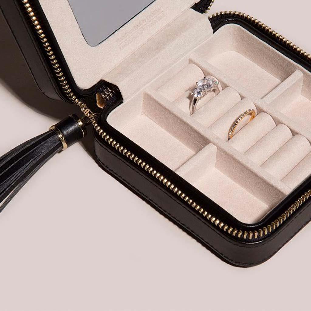 Wolf 1834 caroline travel jewelry case in black shown inside