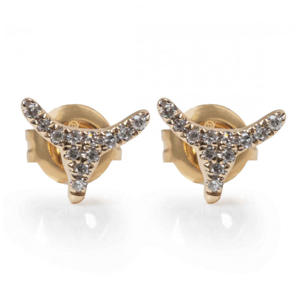 14K yellow gold longhorn stud earrings with diamond accents in bull design