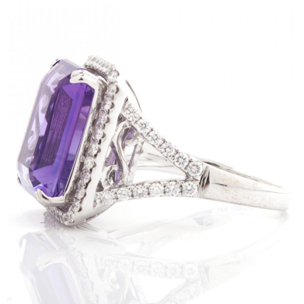 Amethyst diamond halo ring at Victoria Jones Jewelry
