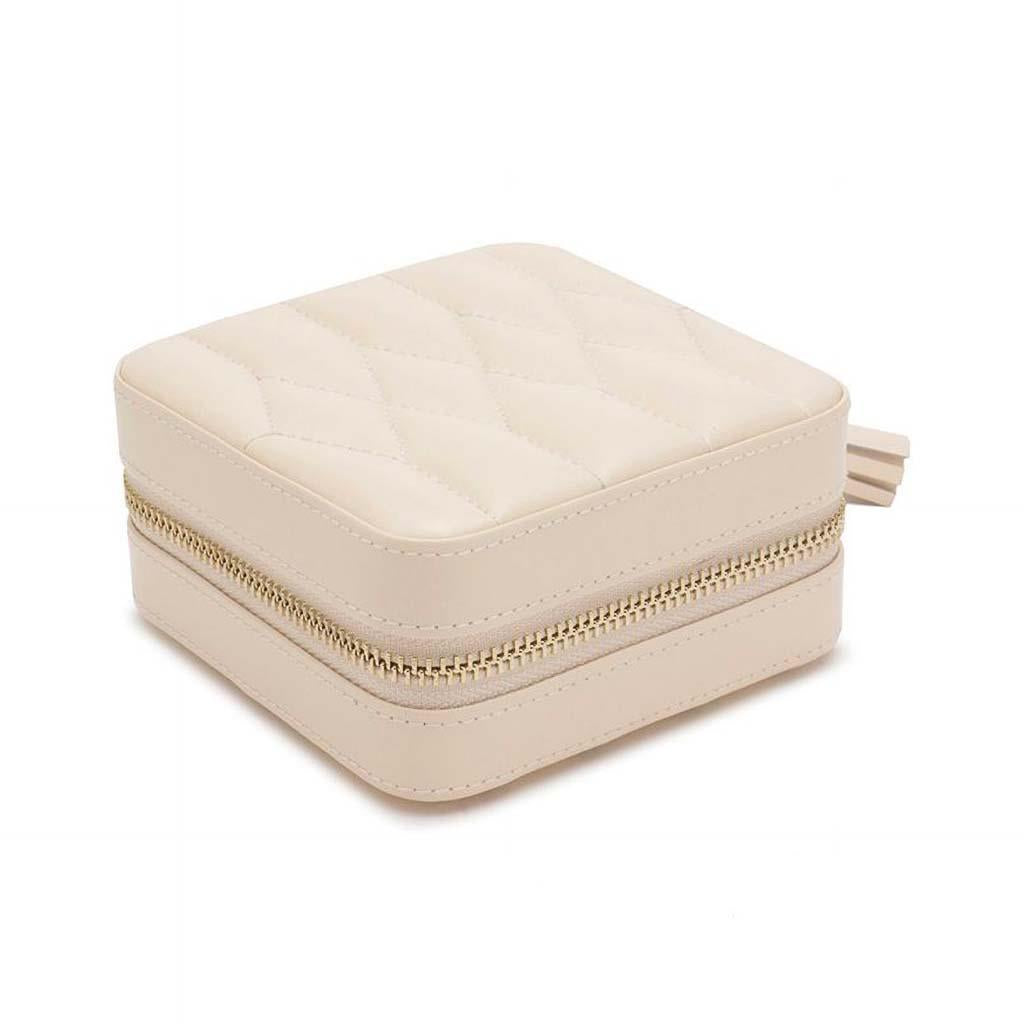 Wolf caroline travel jewelry case in cream leather