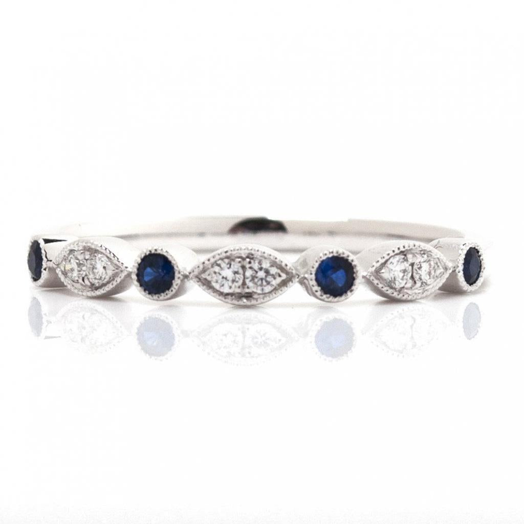 Illusion marquise diamond and sapphire stacker ring in white gold