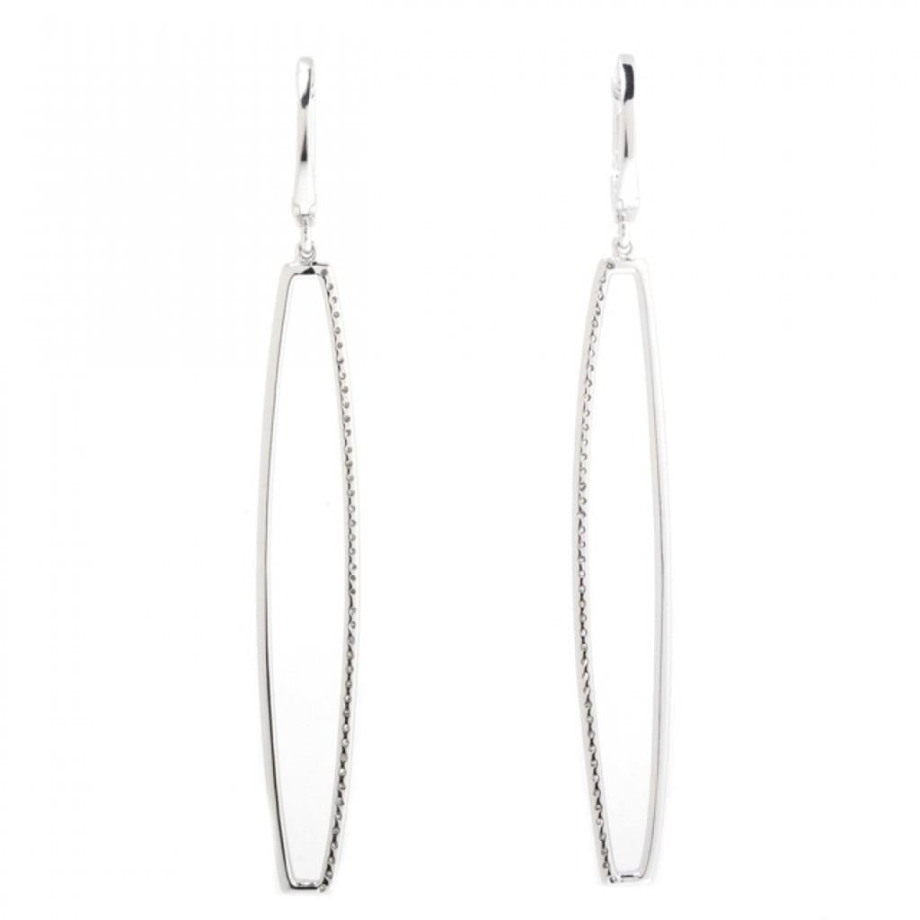 Rectangle diamond dangle earrings in white gold