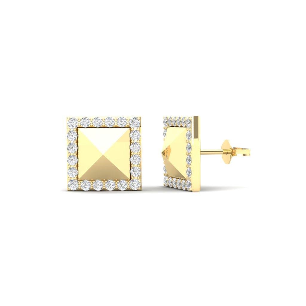 Diamond square stud earring in yellow gold