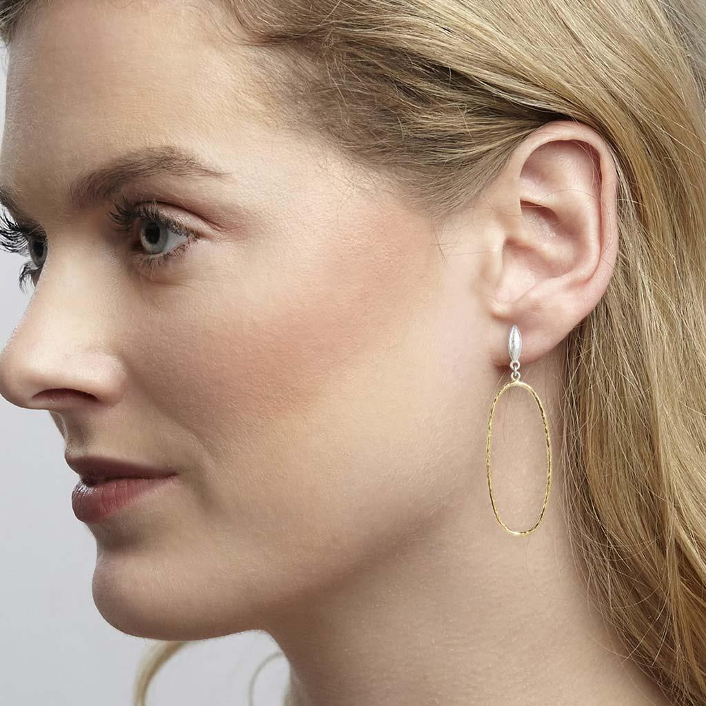 Gurhan oval dangle earrings on model in Amarillo