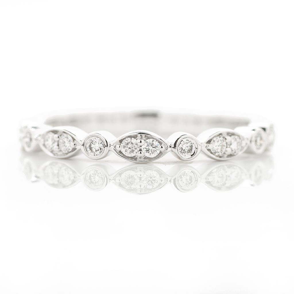 Illusion marquise diamond bezel set stacker ring in white gold