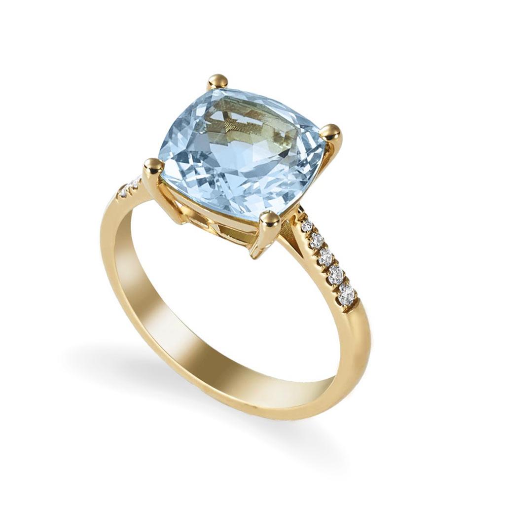 Piero Milano blue topaz square and diamond ring at Victoria Jones Jewelry