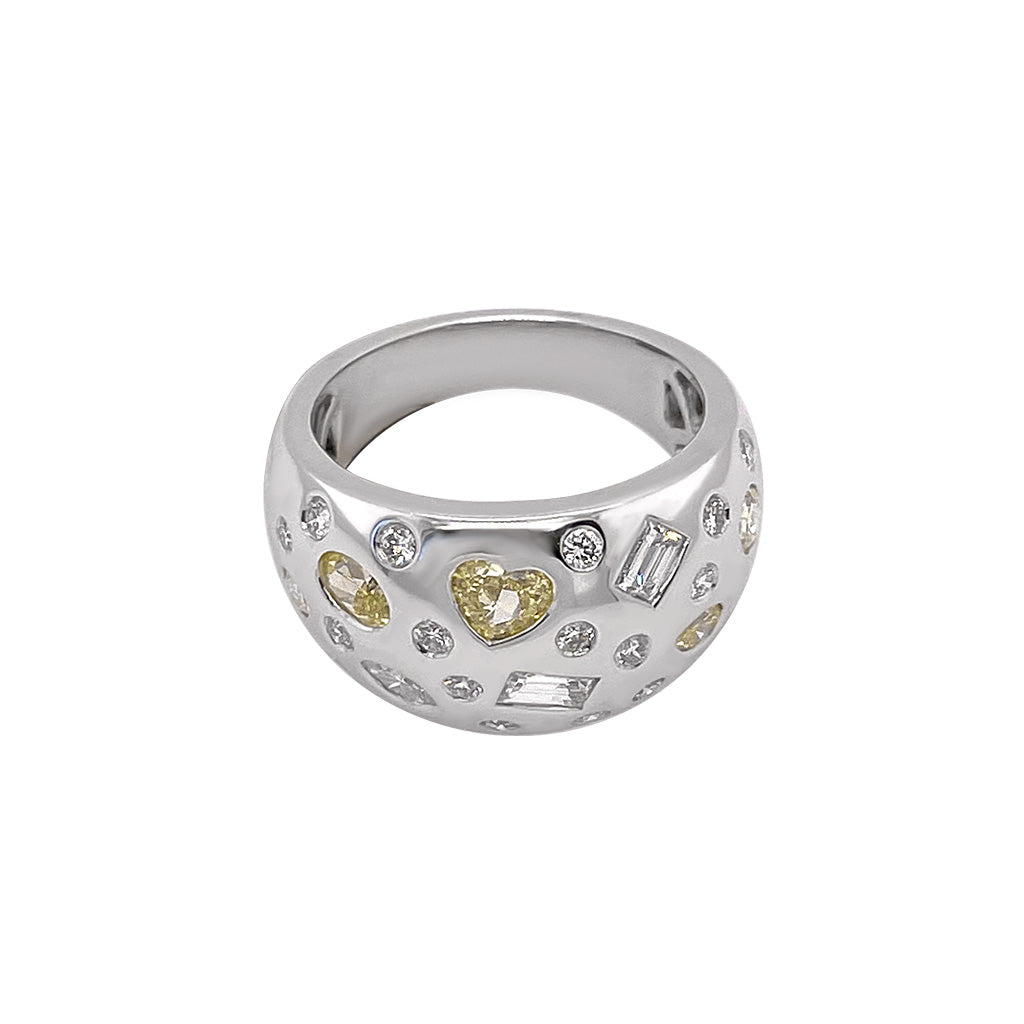 Yellow and White Diamond Mix-Cut Ring