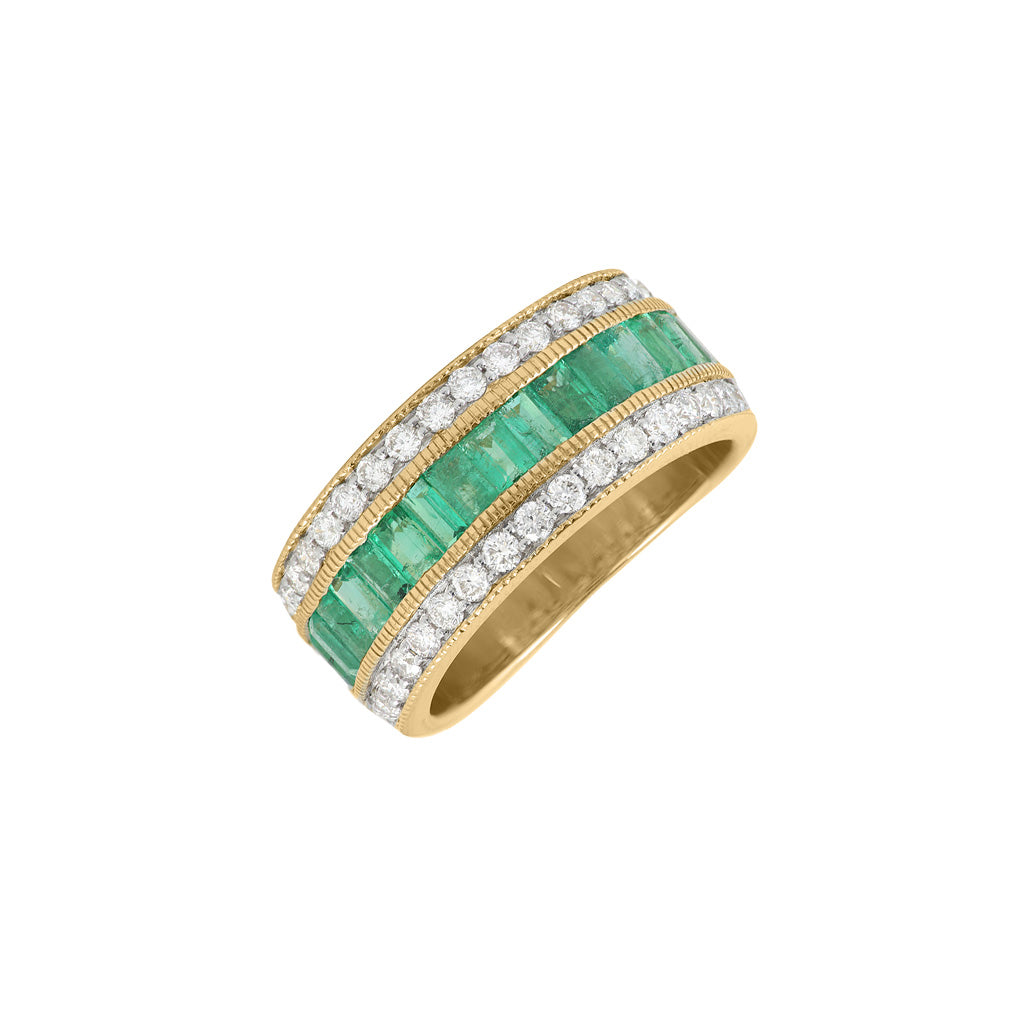 Emerald &amp; Diamond Wide Band
