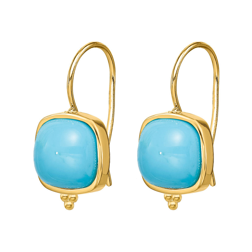 Turquoise dangle earrings 14k yellow gold cushion cut turquoise Amarillo TX