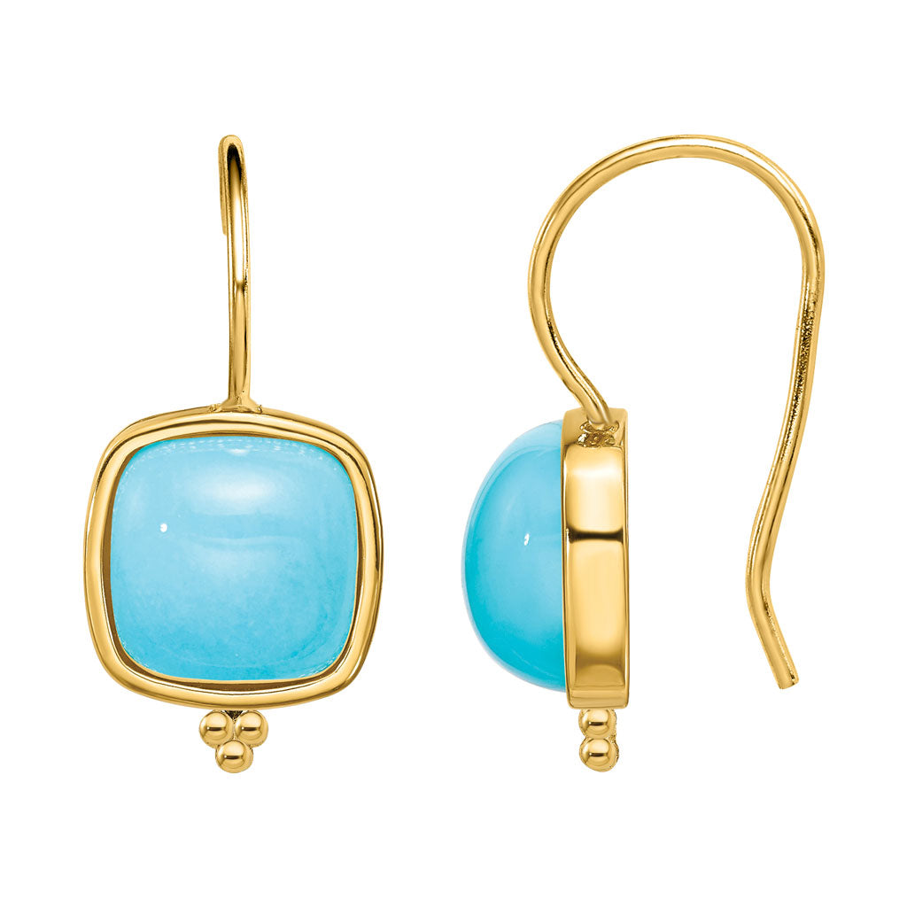 Turquoise dangle earrings 14k yellow gold cushion cut turquoise Amarillo TX