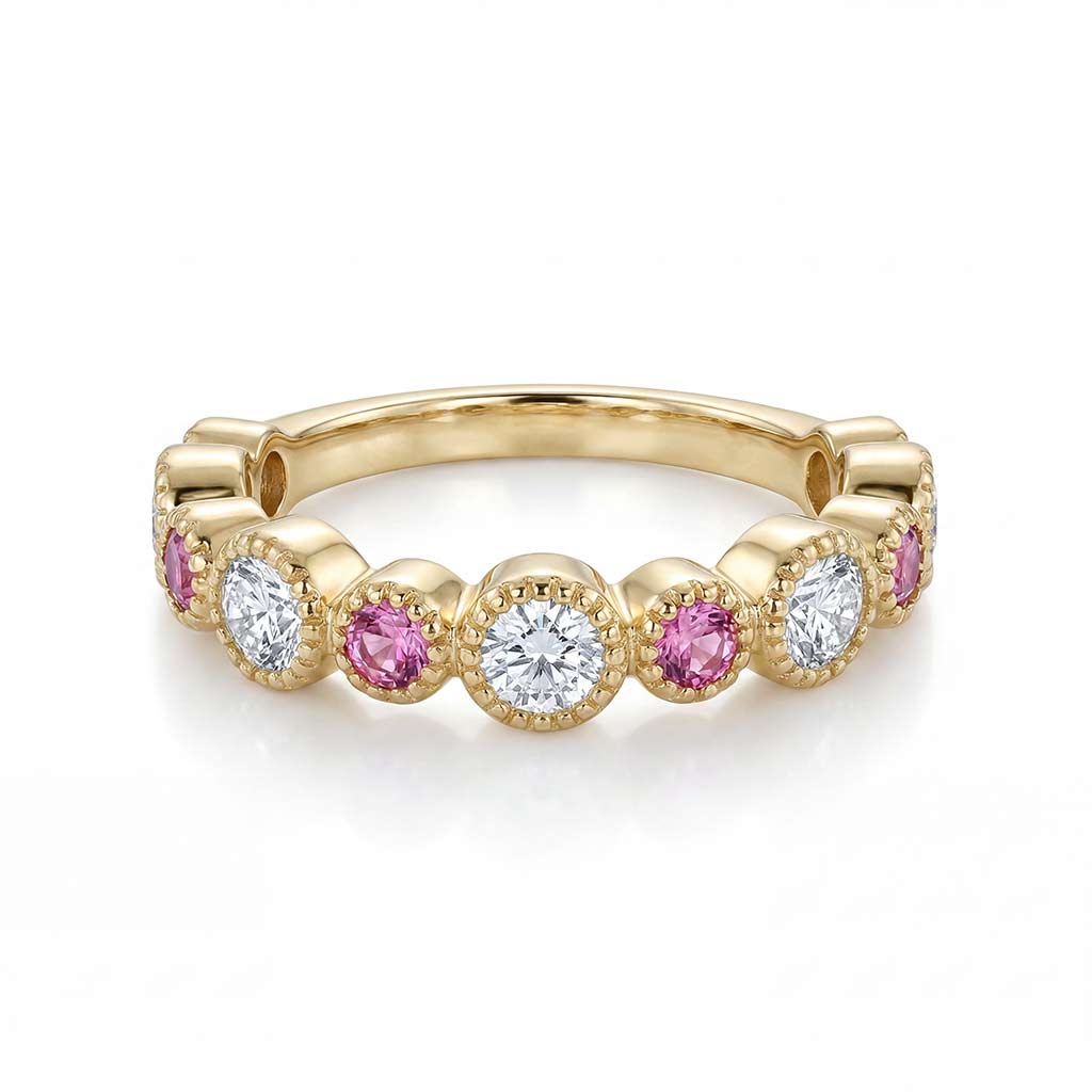 Pink Sapphire and Diamond Band