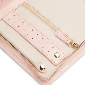earring, ring and zipper storage with pink leather