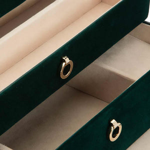 Velvet green exterior with cream interior jewelry box drawers