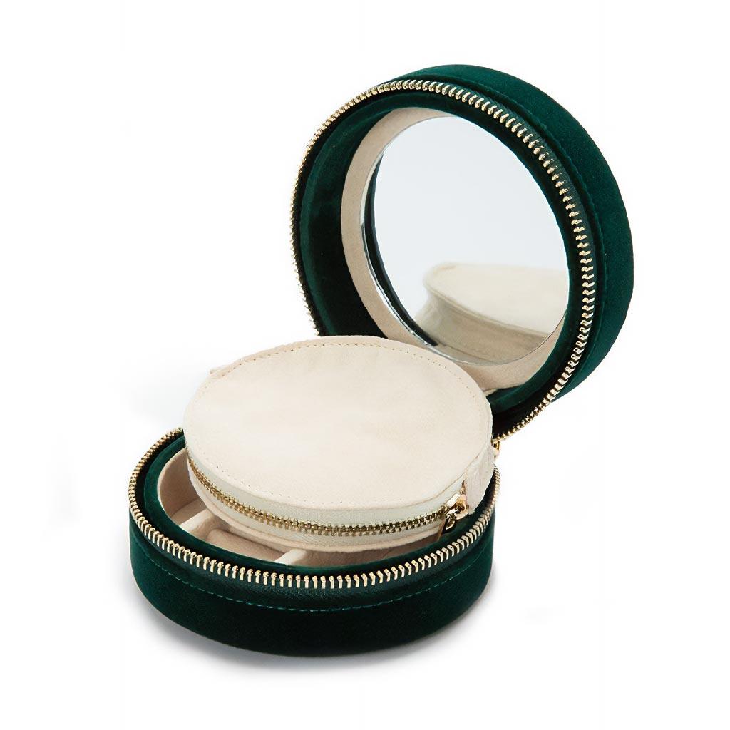 Velvet green travel round with mirror