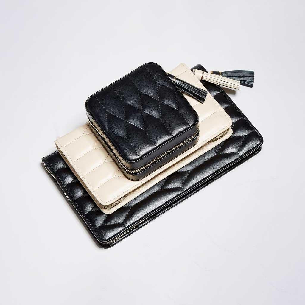 Caroline black and ivory stacked jewelry travel cases