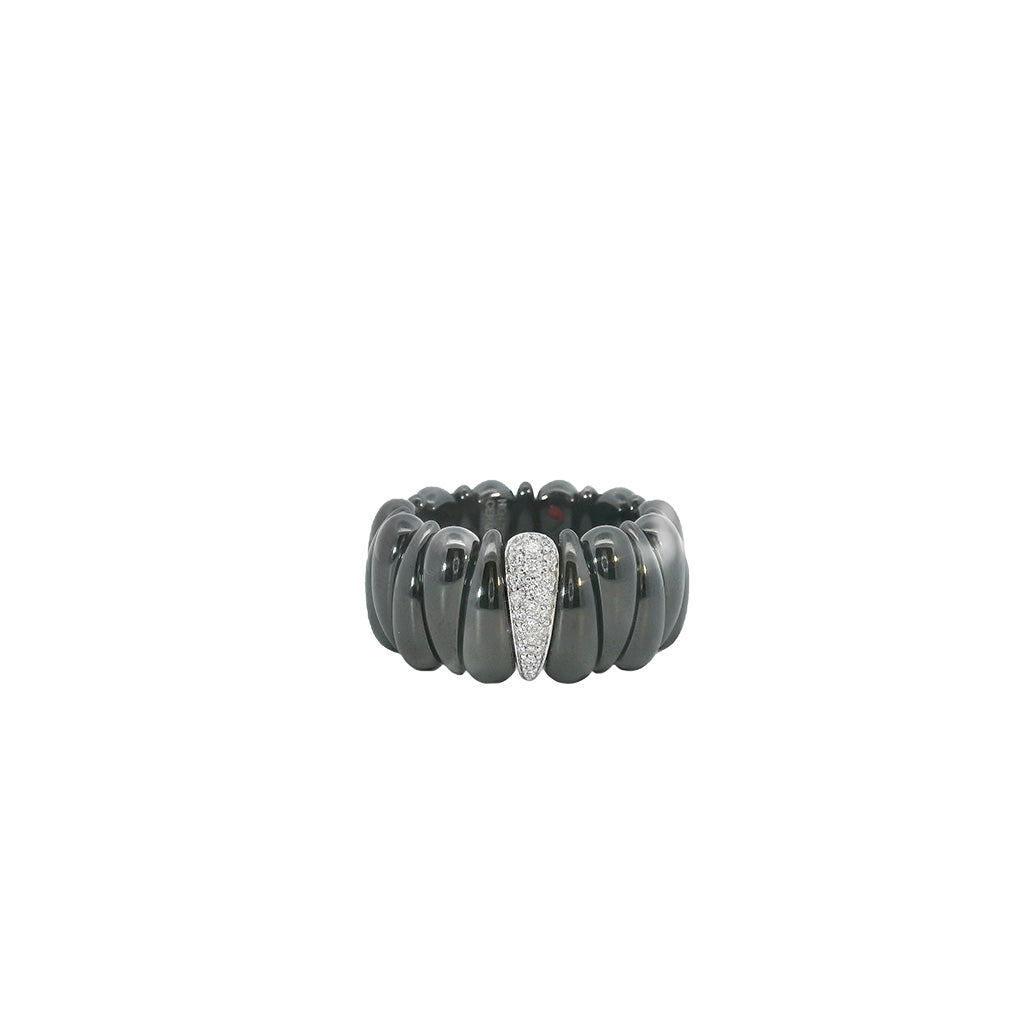 Black Polished Ceramic Diamond Stretch Ring