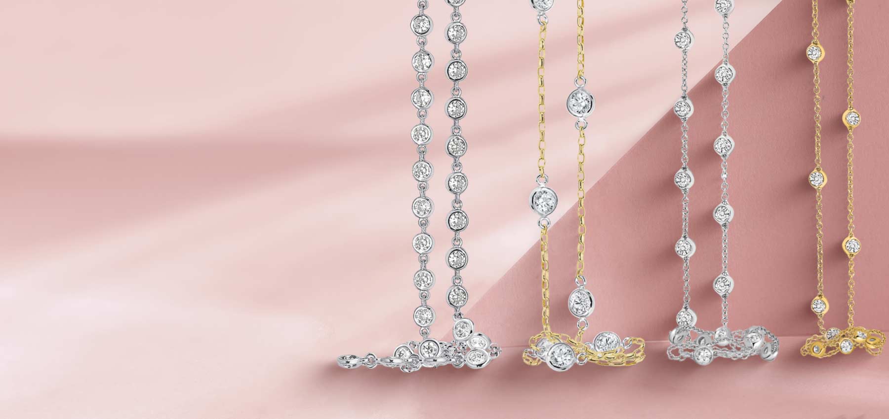 diamond by the yard necklaces in white and yellow gold