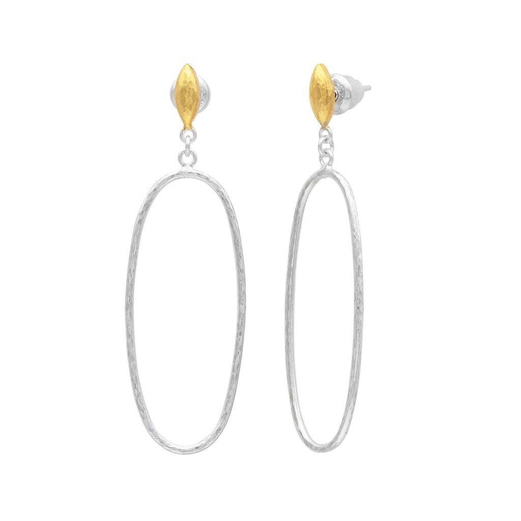 Geo Silver Oval Drop Earrings