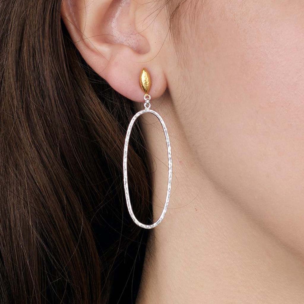 Geo Silver Oval Drop Earrings