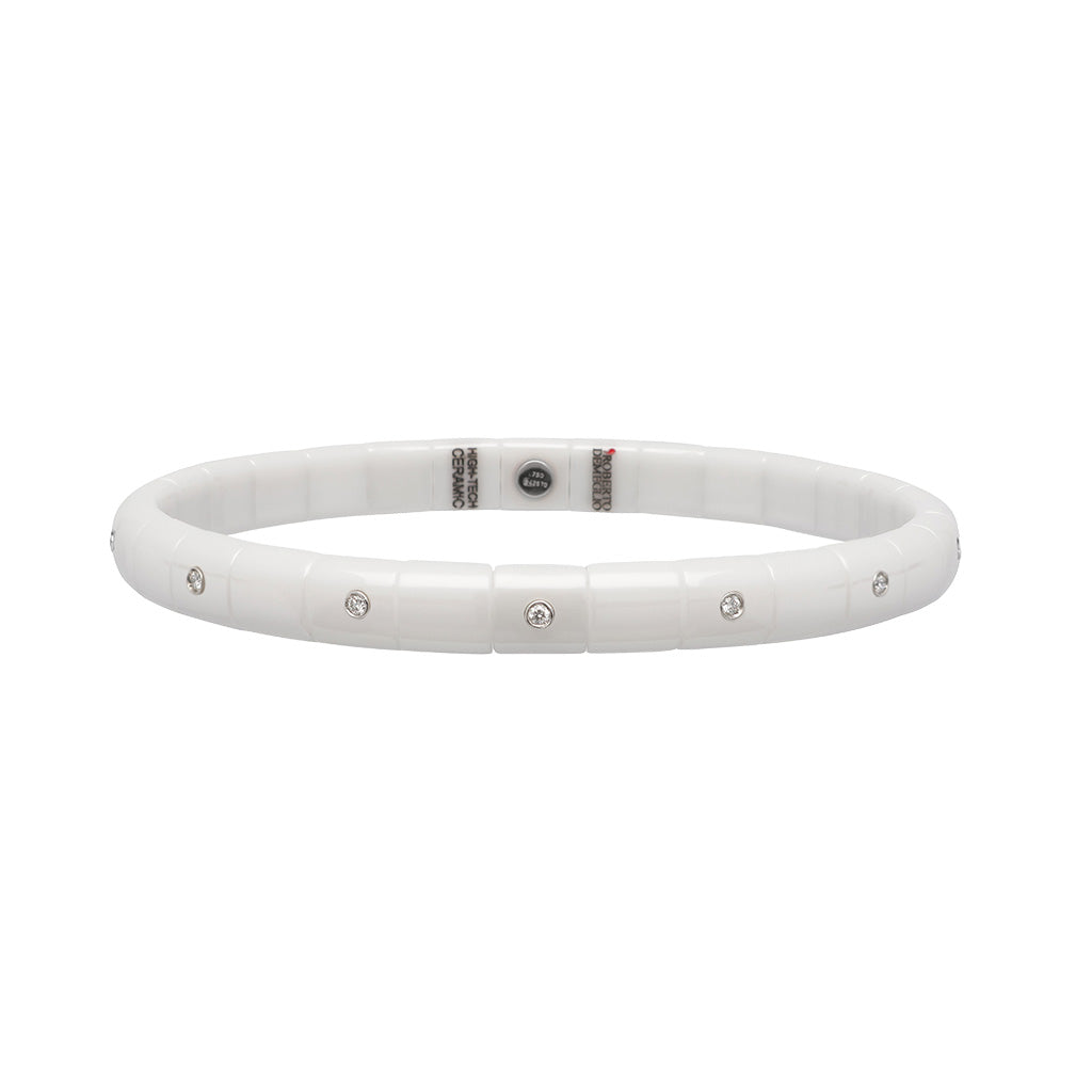 White Ceramic Diamond Bezel Stretch Bracelet