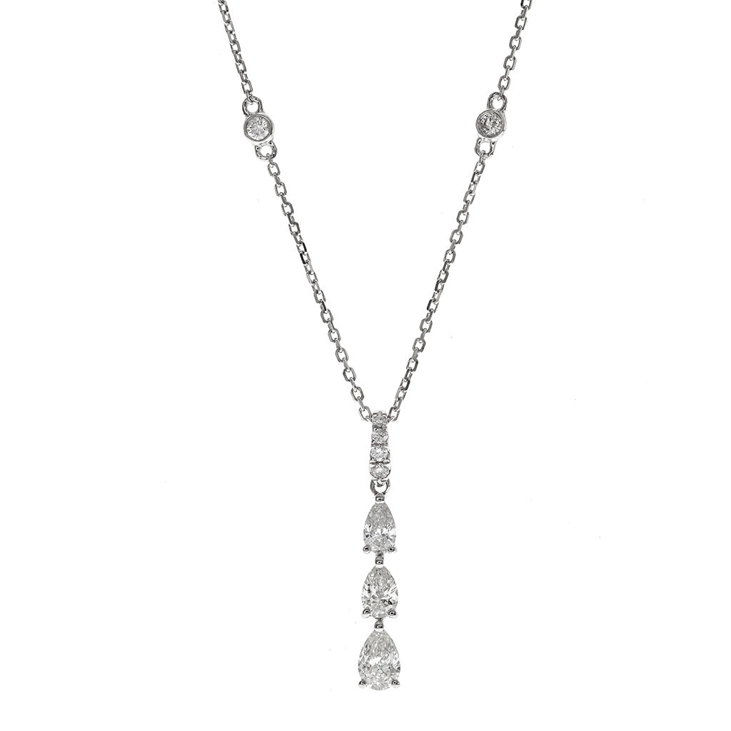 3 Stone Pear Diamond Pendant