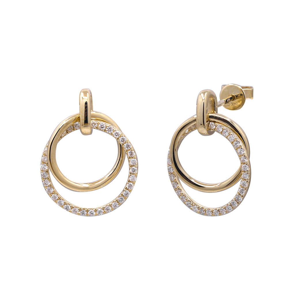 Minimalist diamond circle drop earrings in yellow gold with 0.28 carat total weight diamonds