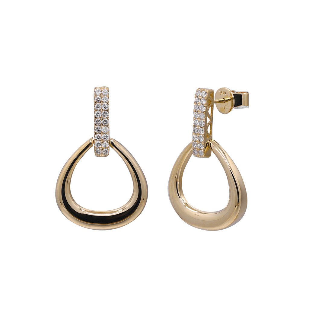 Geometric diamond drop earrings in yellow gold with triangle shaped design and 0.38 carat total weight diamonds