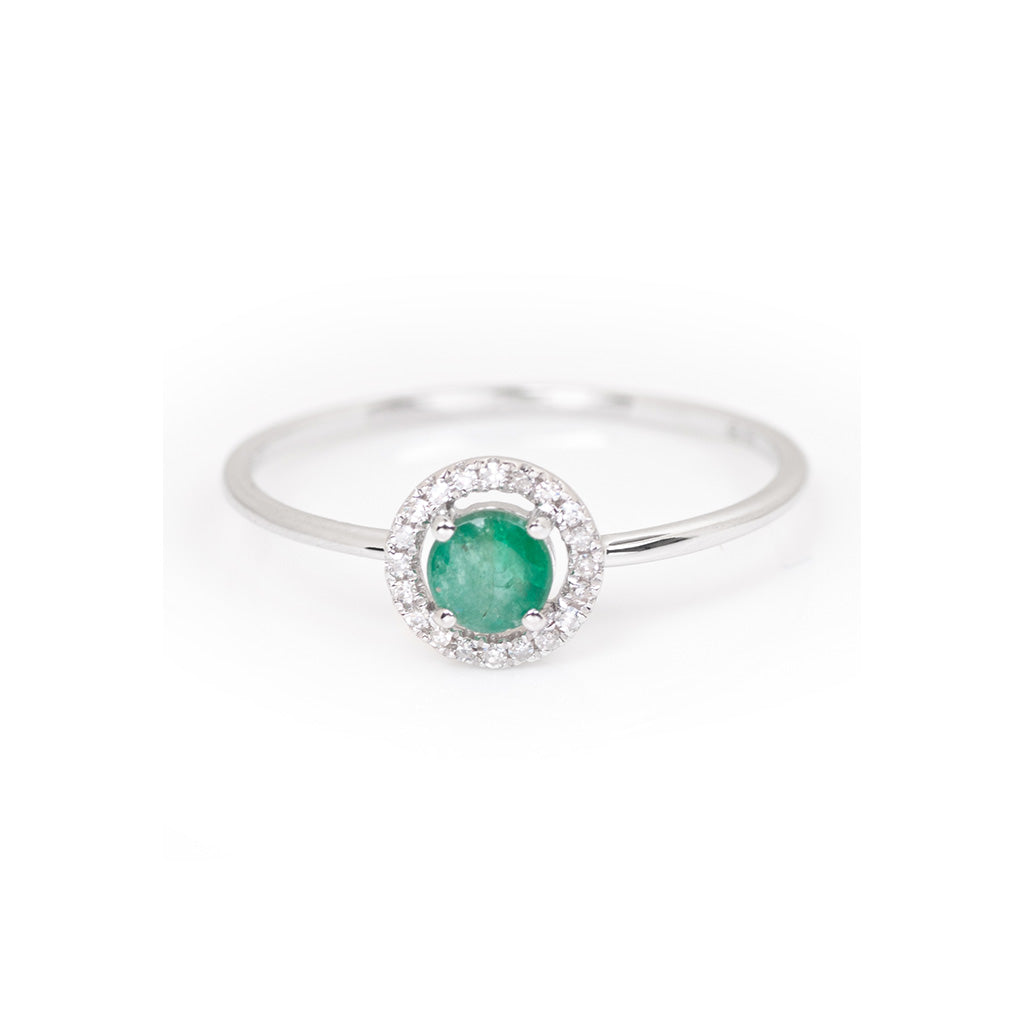emerald halo ring 14k white gold diamond halo dainty ring Amarillo TX