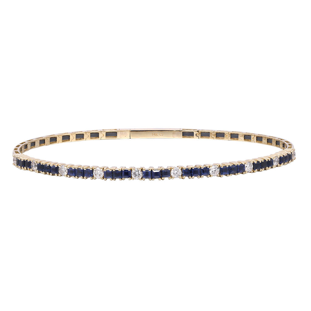 Blue Sapphire Diamond Flex Bangle 14K Yellow Gold | Amarillo TX