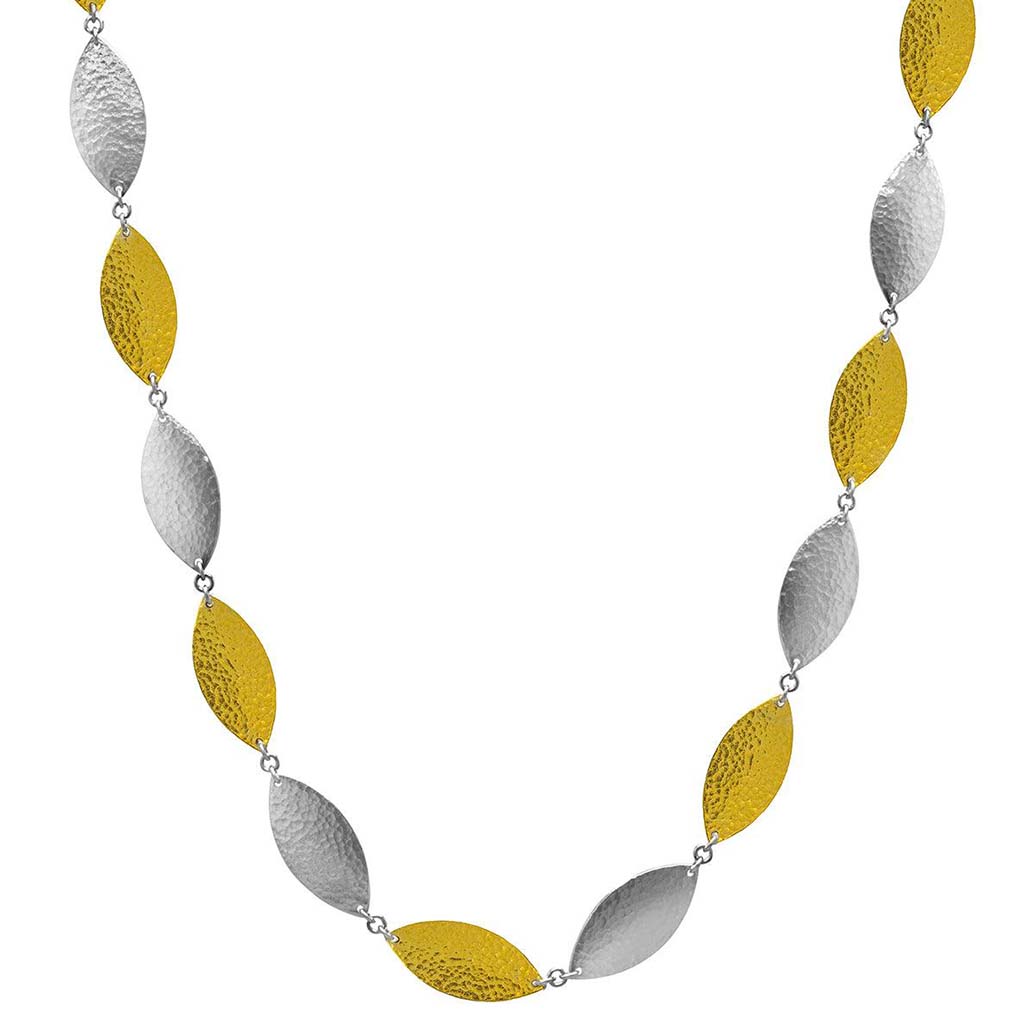 Willow leaf hammered necklace in two toned sterling silver