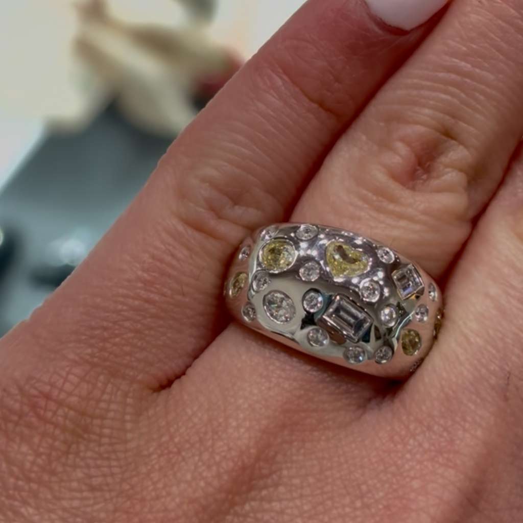 Yellow and White Diamond Mix-Cut Ring