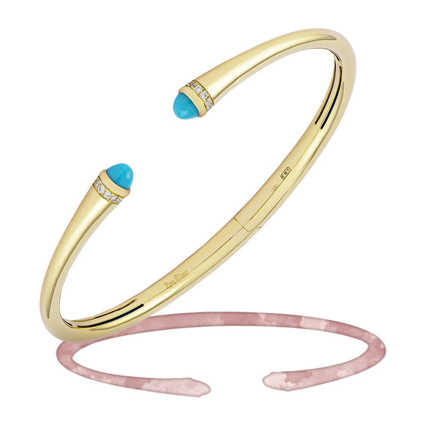 Turquoise and diamond yellow gold cuff