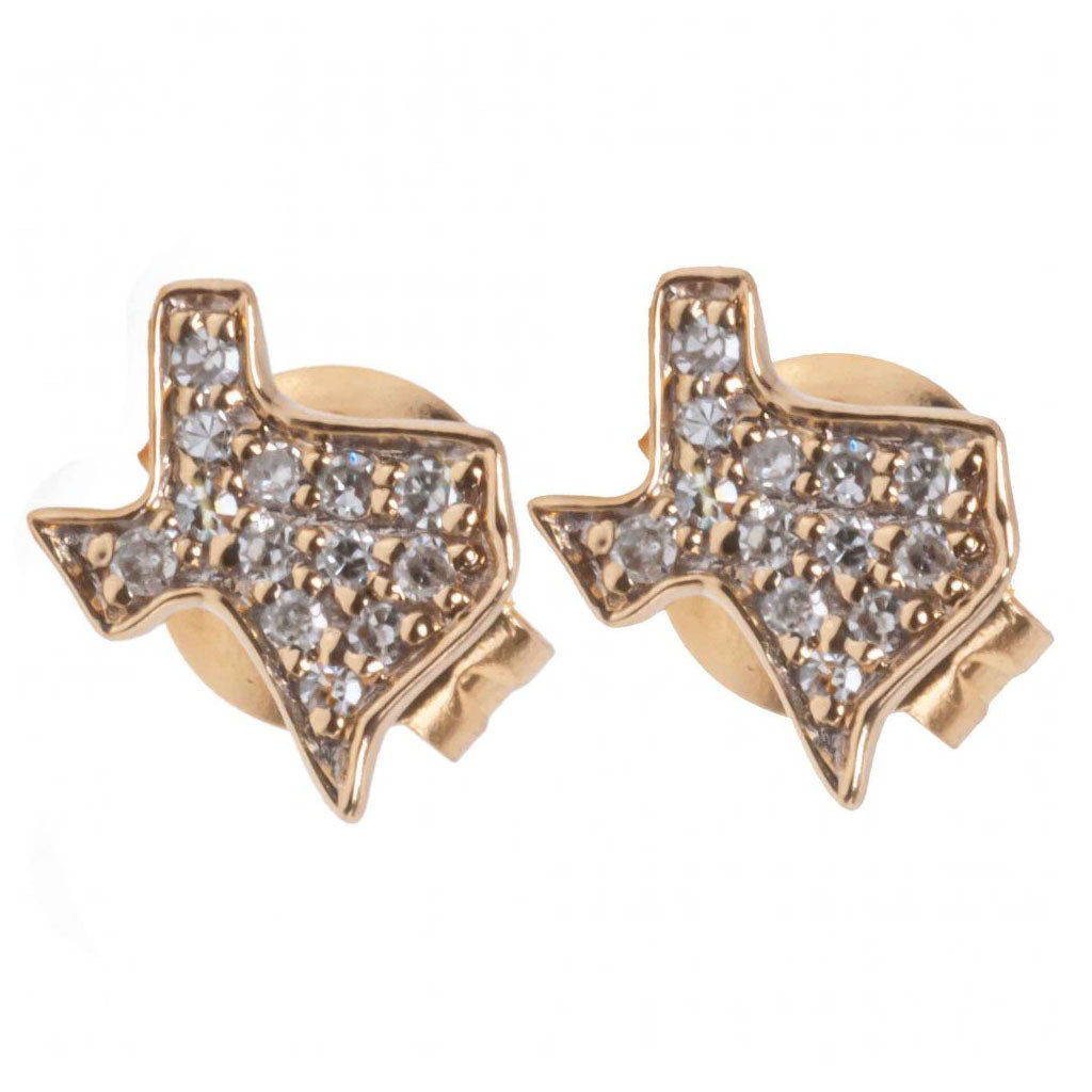 Texas diamond stud earrings 14k yellow gold state of texas earrings Amarillo TX