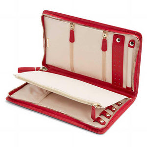 Red leather with cream interior jewelry storage