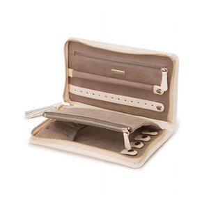 Ivory leather with tan interior jewelry travel storage