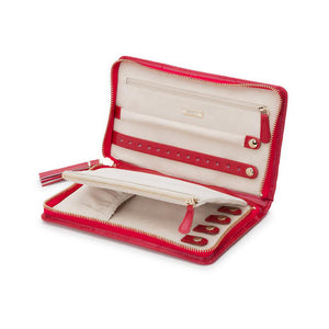 Red leather with cream interior jewelry travel storage