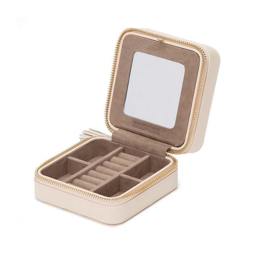 Wolf caroline travel jewelry case in cream shown open