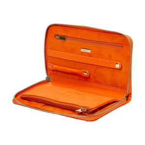 Orange leather with orange interior jewelry storage travel case