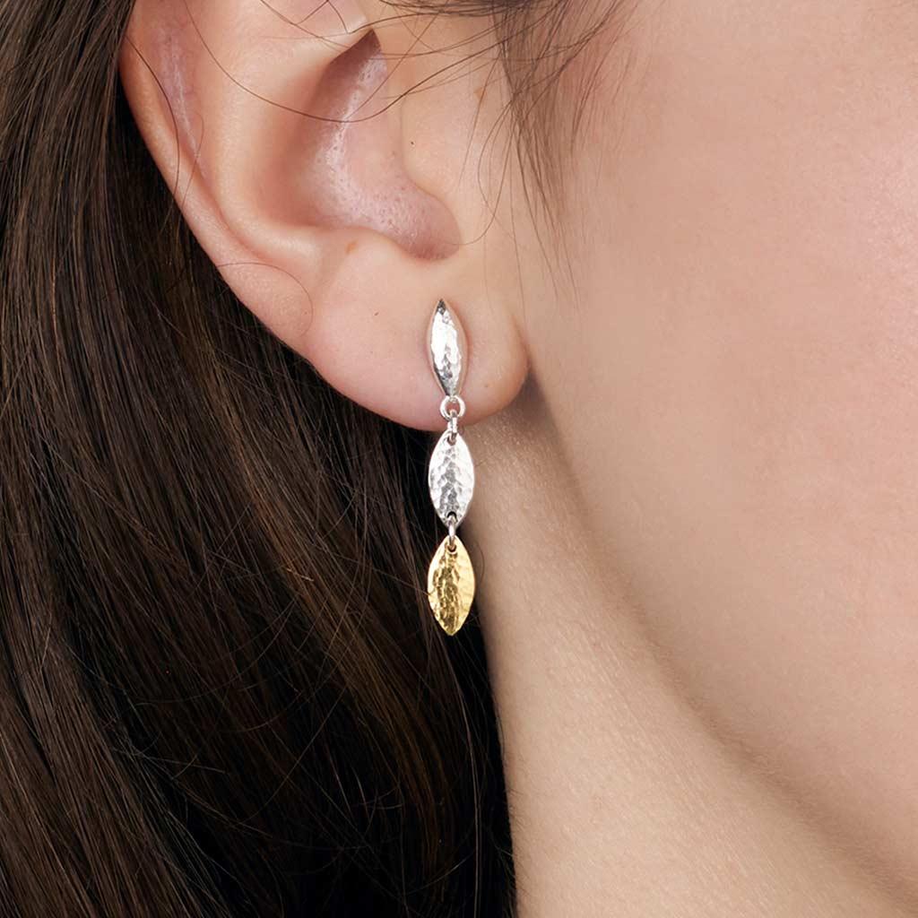 Gurhan Willow small dangle earrings on ear at Victoria Jones Jewelry Amarillo