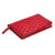 Red quilted leather jewelry travel wallet with zipper closure