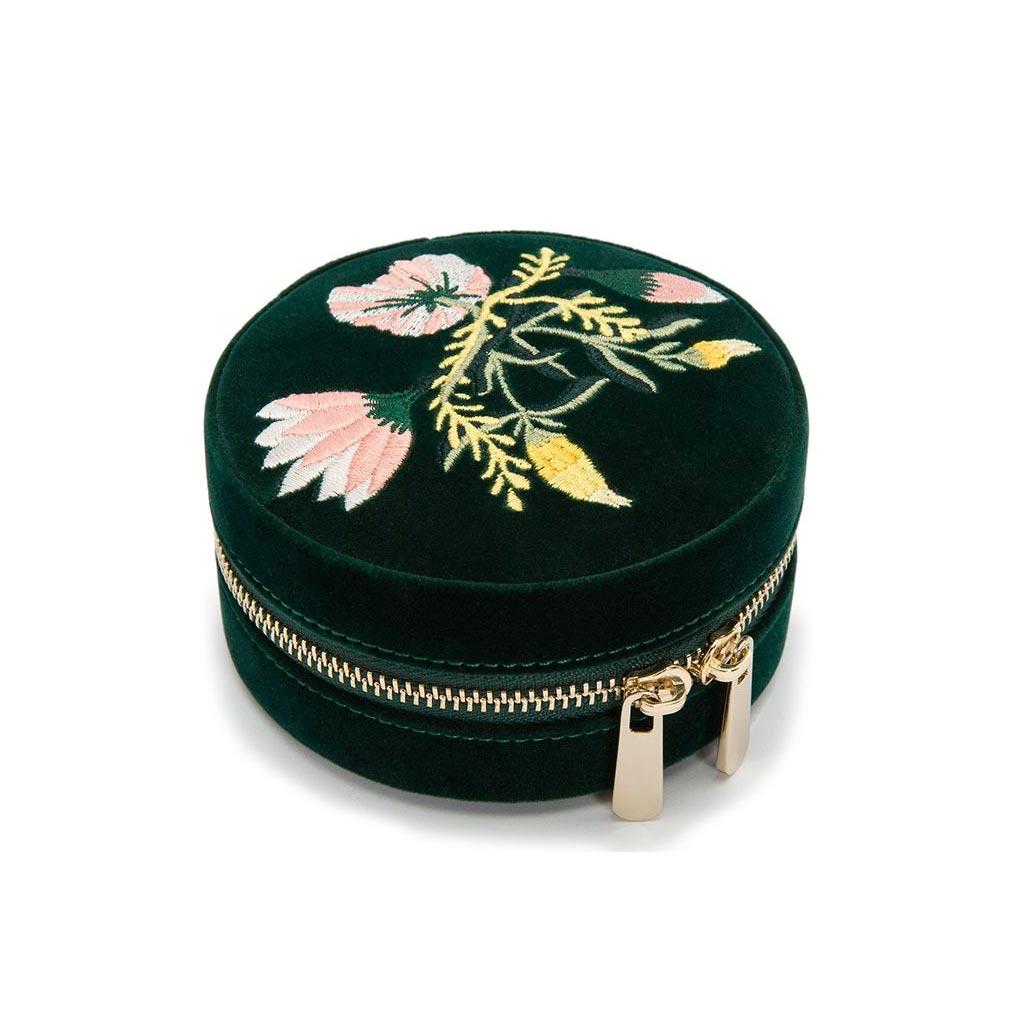 Zipper jewelry travel round with embroidered pink florals