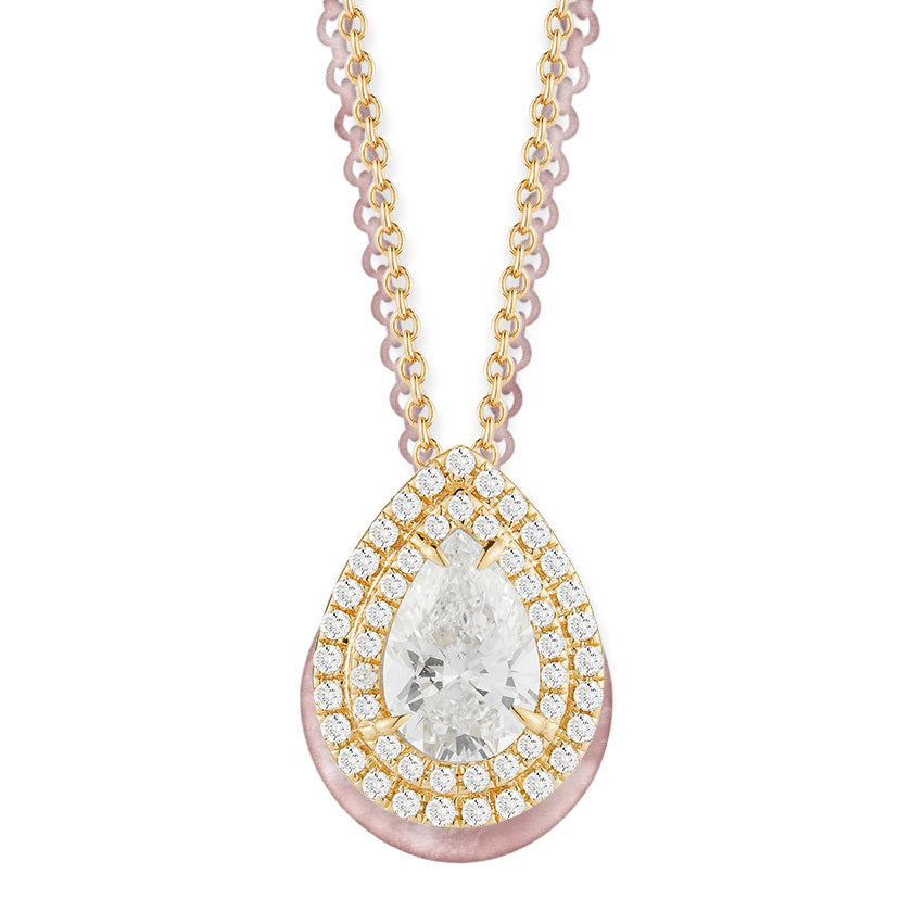 pear double halo diamond necklace