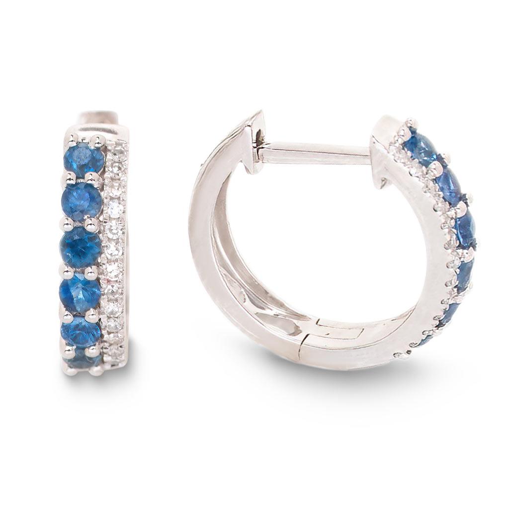 blue sapphire and diamond double row huggie hoop earrings