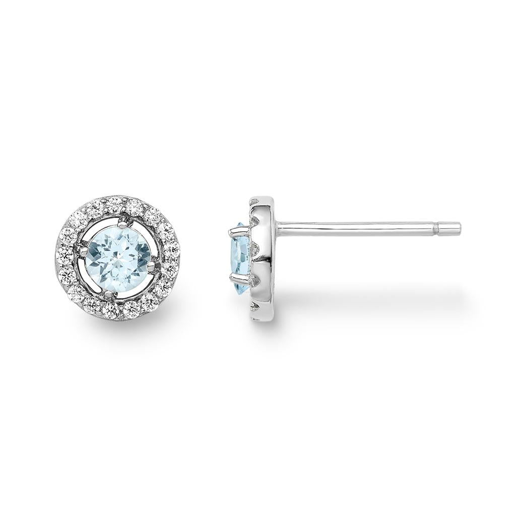 Aquamarine diamond halo stud earrings