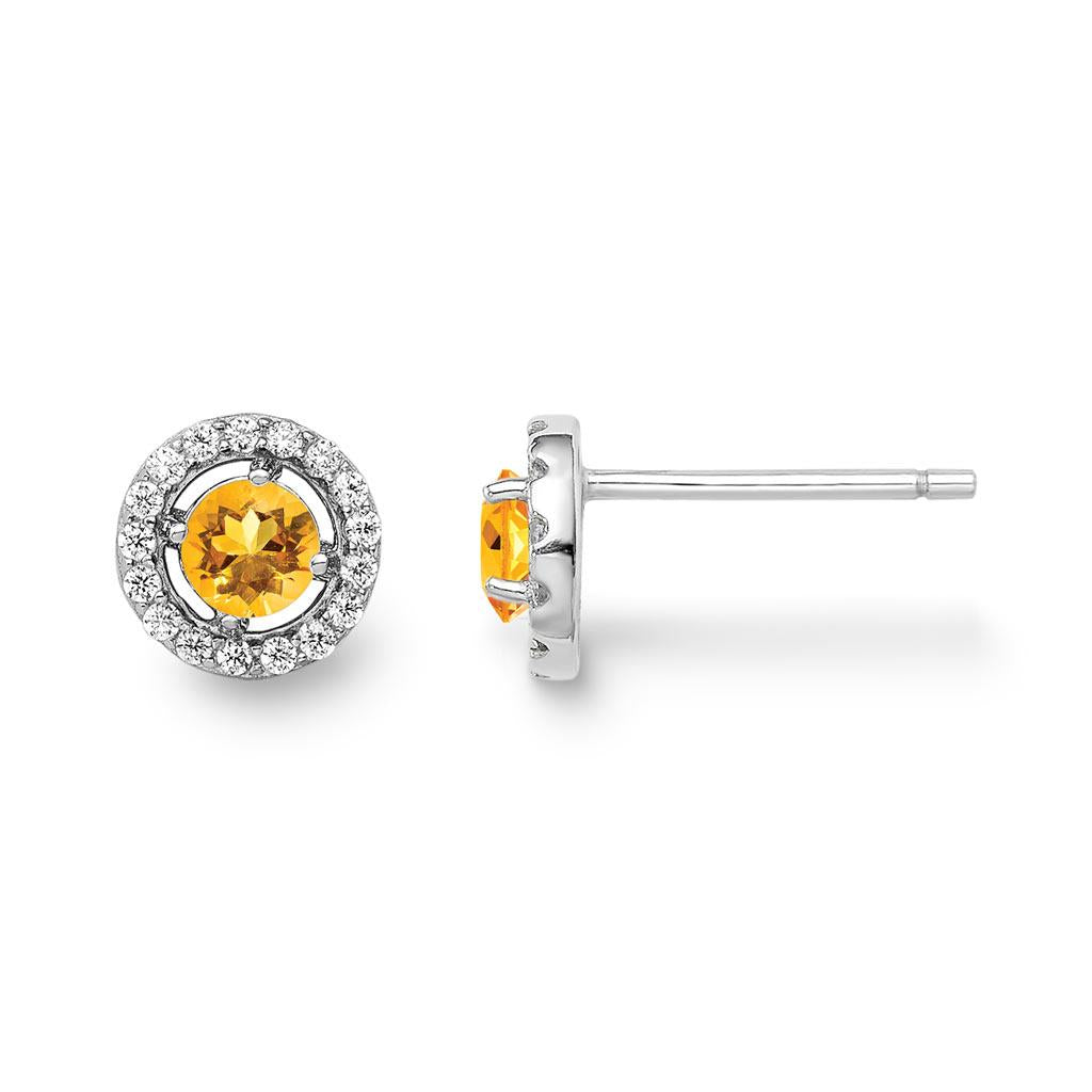 citrine diamond halo earrings in white gold