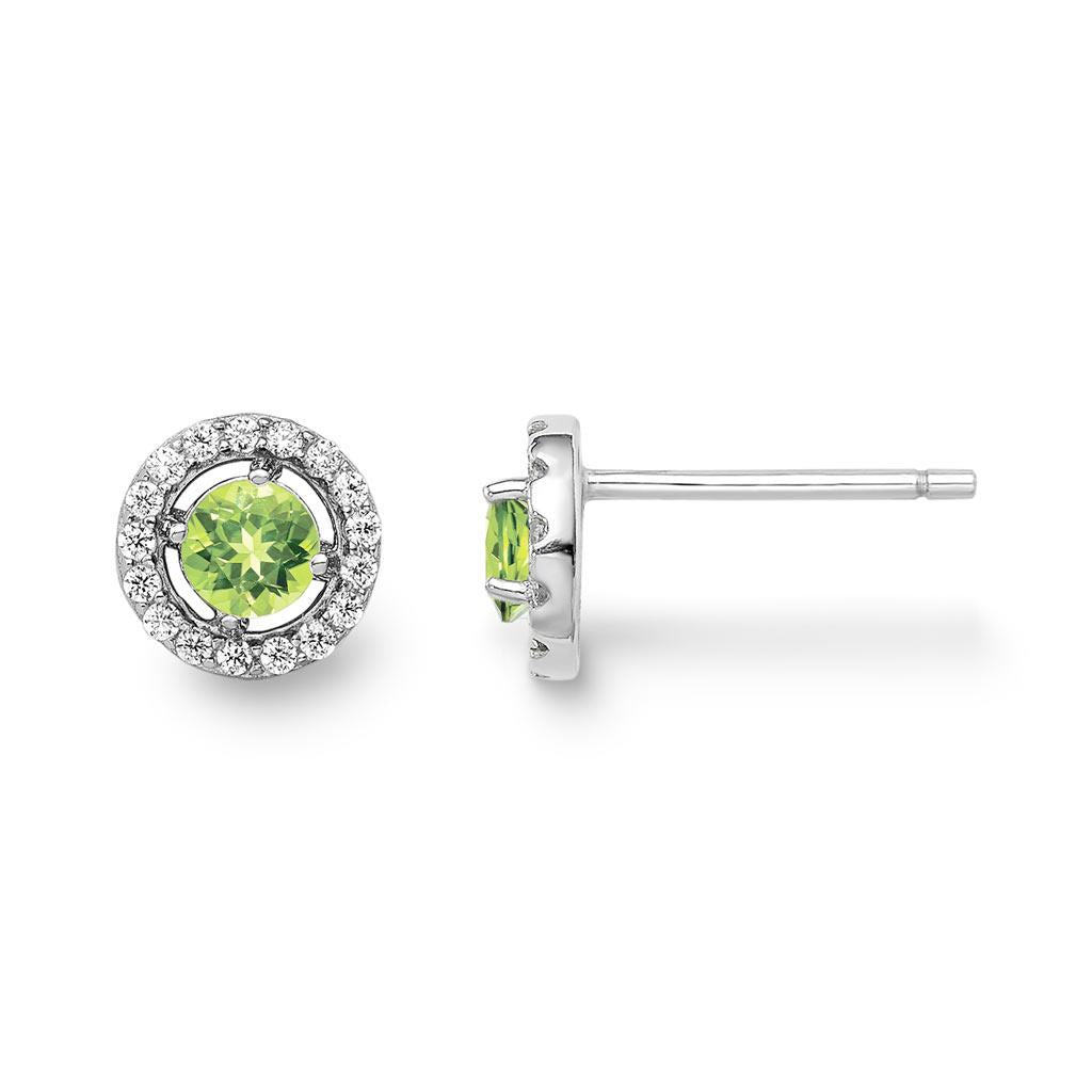 peridot diamond halo earrings in white gold