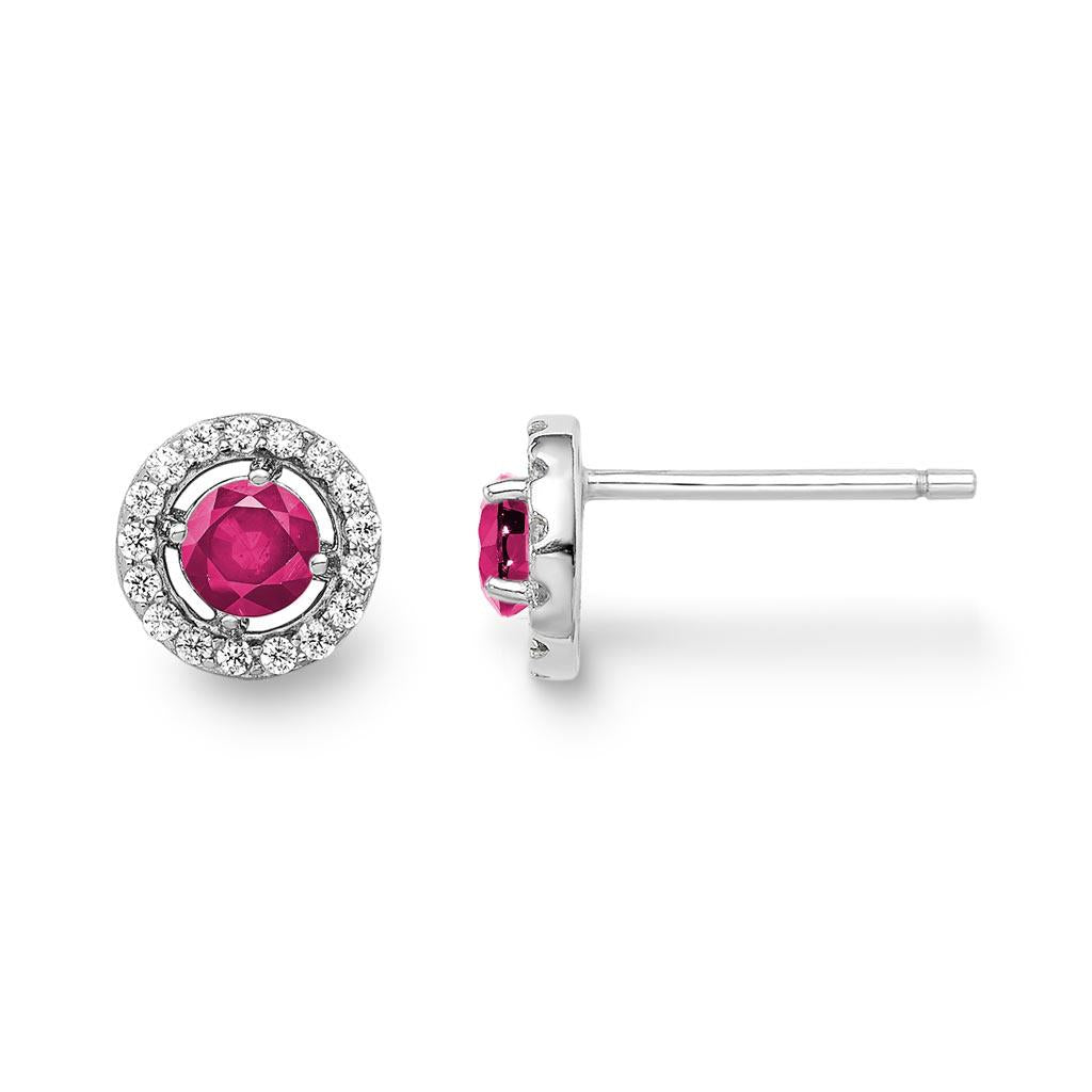 Ruby diamond halo earrings in white gold