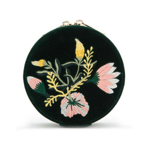 Zipper jewelry travel round with embroidered pink florals