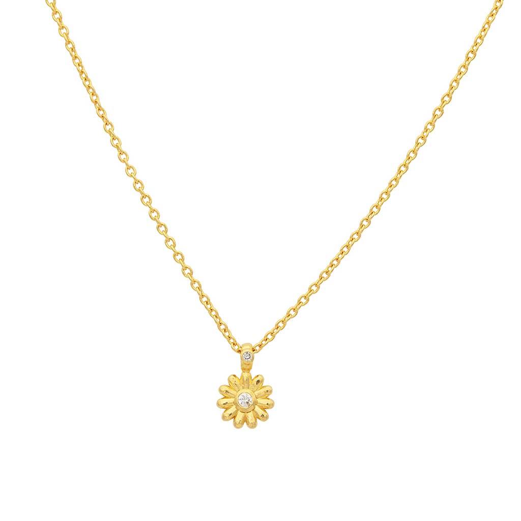 Gurhan Daisy flower diamond necklace in yellow gold at Victoria Jones Jewelry