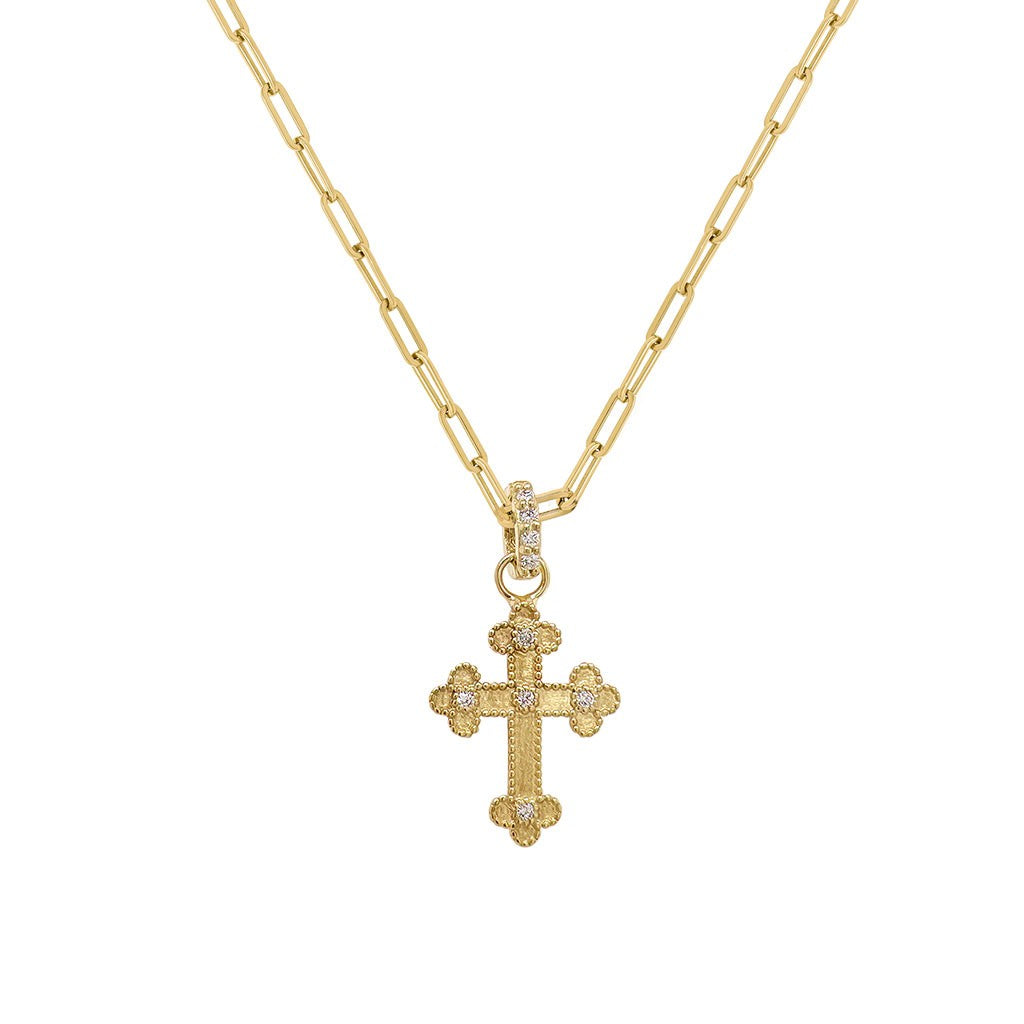 Raymond Mazza Gold diamond cross at Victoria Jones Jewelry